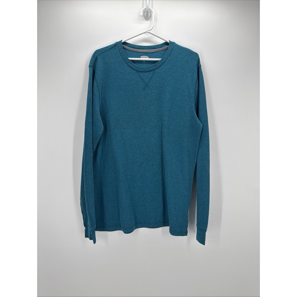 Old Navy Thermal Shirt Mens XL Teal Crew Neck Long Sleeve Waffle Knit